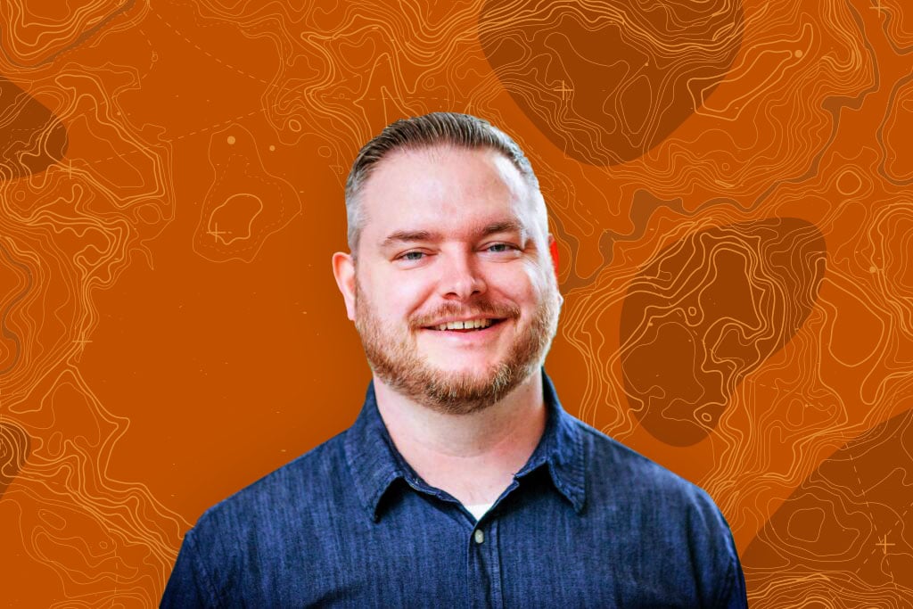 Portrait of Joshua Stevens, cartographic editor of Maps.com.