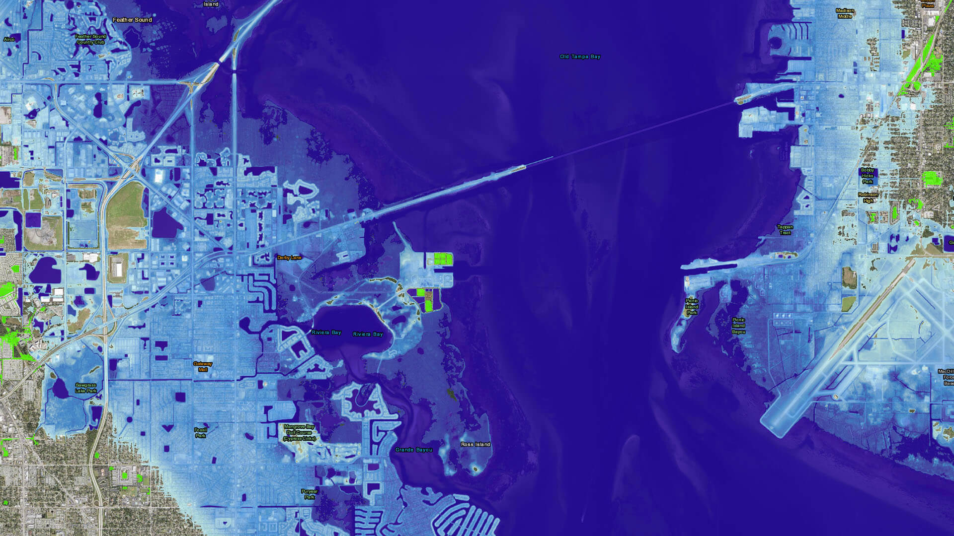 Map showing sea level rise in Florida from NOAA's Sea Level Rise Viewer