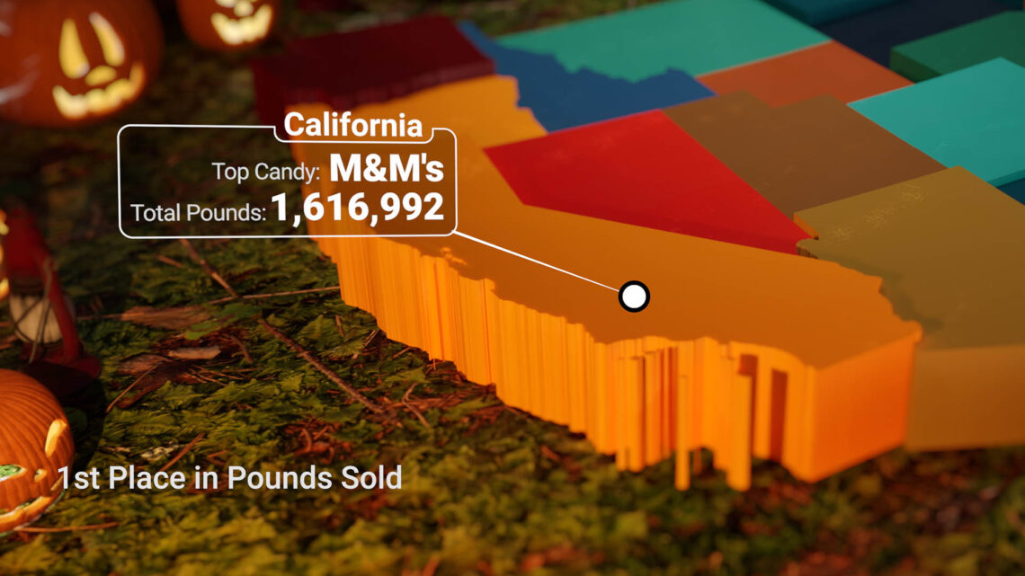 Map of each states' favorite Halloween candy focused on California