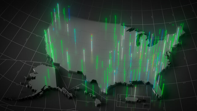 Map of US showing locations of reported laser strikes on aircraft.