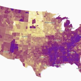 Map of United States showing average number of poor mental health days per month in 2019 by county.