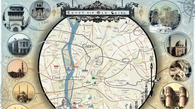 Map of Old Cairo in Egypt identifying historical POIs