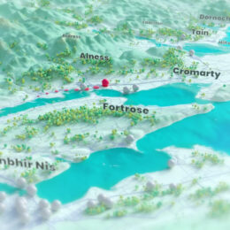 Bus trips rendered as balls in a 3D landscape.