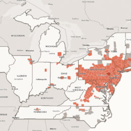 Map of Eastern US showing states and counties where spotted lanterfly infestations have been confirmed.