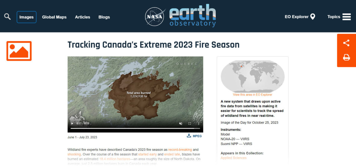 A screenshot showing an example of an Earth Observatory article.