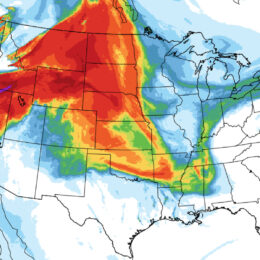 Portion of a smoke forecast map produced by NOAA, which shows increased levels of smoke across the contiguous US on September 1, 2021.