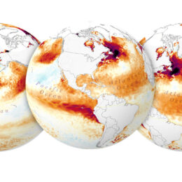 Maps showing temperature anomalies in the ocean.