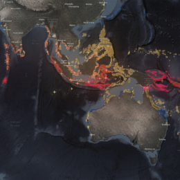 Article coral bleaching Map of Australia and southern Asia showing coral reefs at risk of bleaching.