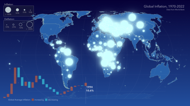 Map showing inflation rates by country in 1994.