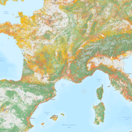 Map of Europe showing wildland-urban interface areas.