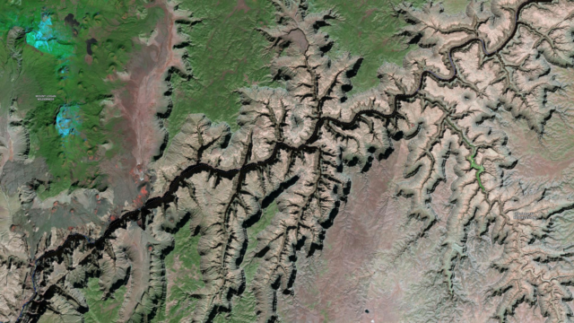 Shortwave infrared Landsat imagery showing the Grand Canyon