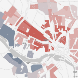 Map showing heat exposure and redlining in Richmond, VA.