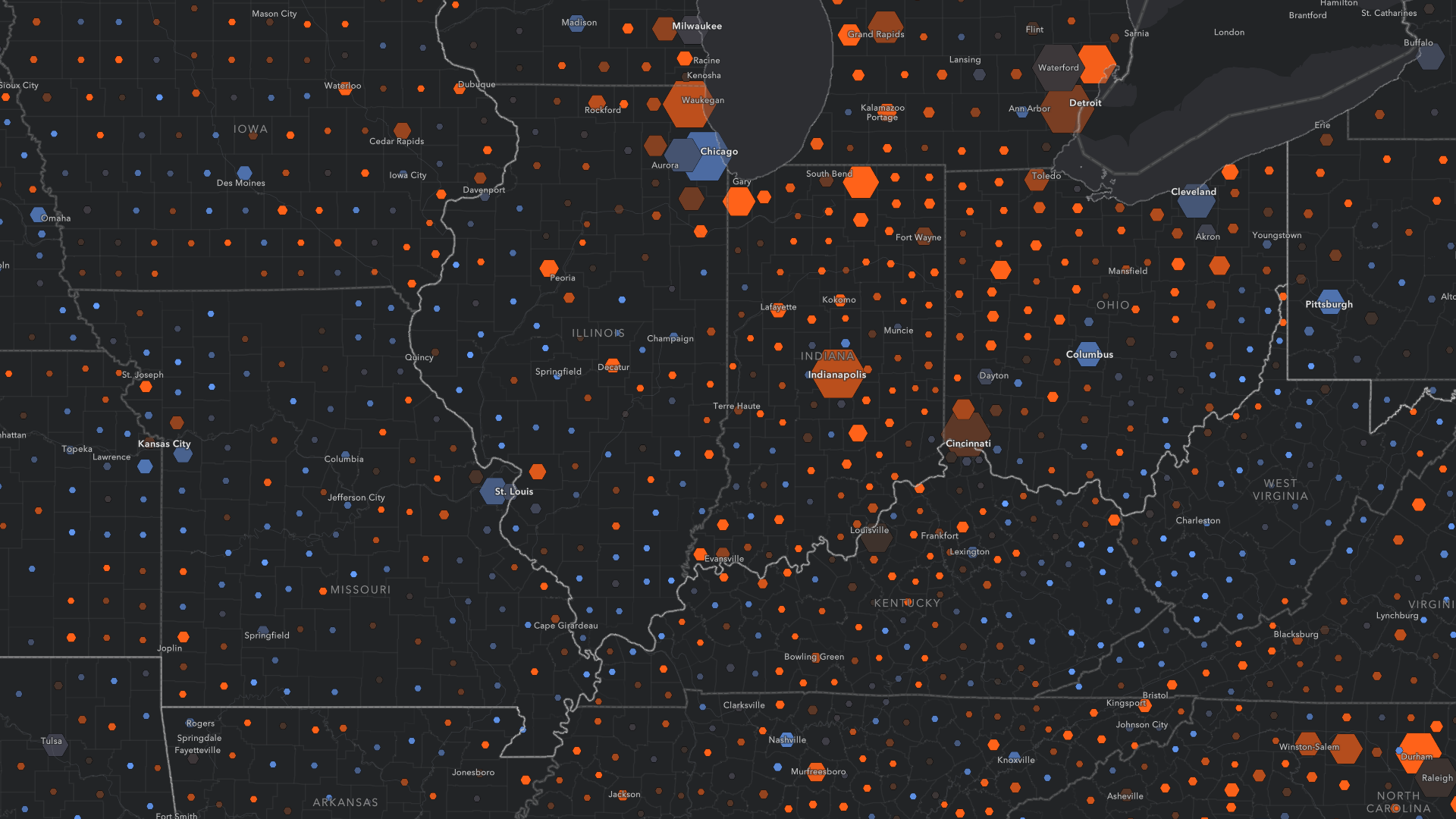Map of the US showing GDP by county from different industries