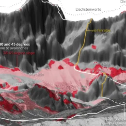 Map of avalanche risk in the Austrian Alps.