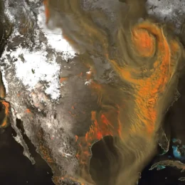 Map of Earth showing high resolution carbon dioxide model.