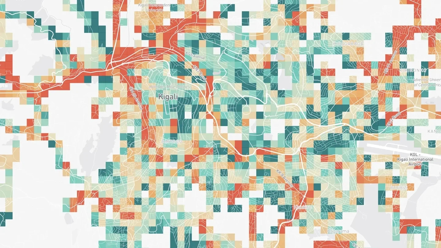 Map of air quality patterns in Kigali, Rwanda.