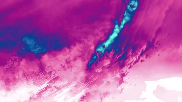 Map of Mid-Atlantic showing snow depth in neon colors.