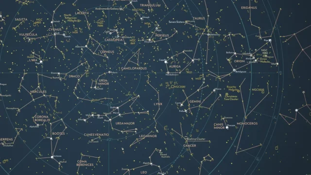 Map showing stars and constellations visible in the Northern Hemisphere