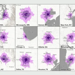 Series of maps showing weekly traffic patterns for US cities