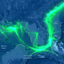 Map of southeastern US showing vessel traffic.